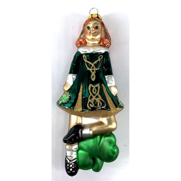 Kurt Adler Irish Step Dancer Shamrock Glass Christmas Ornament 6" - Picture 1 of 4